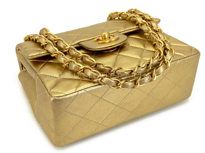 Chanel 2001 Vintage Gold Square Mini Flap Bag 24k GHW Lambskin ZIW