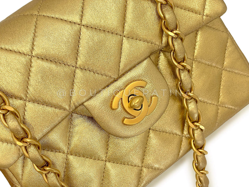 Chanel 2001 Vintage Gold Square Mini Flap Bag 24k GHW Lambskin ZIW