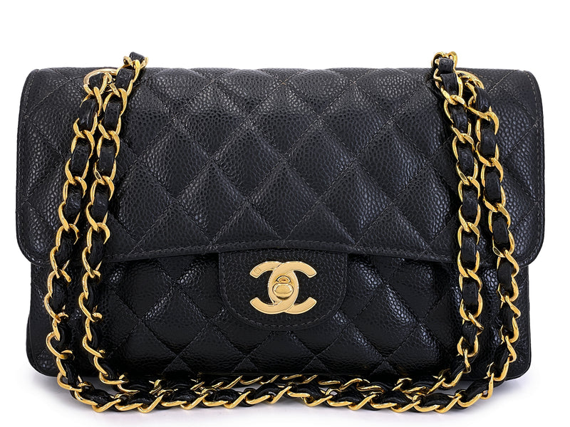 Chanel 2003 Vintage Black Caviar Small Classic Double Flap Bag 24k GHW  9TI