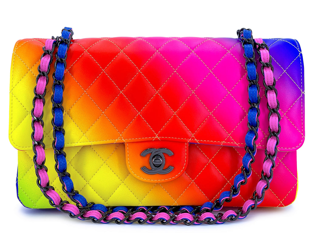 美品 CHANEL バレッタ レインボー 97P ヴィンテージ 虹色 Chanel 23C Multicolor Rainbow Ombre Classic Flap Bag Black HW 8I9