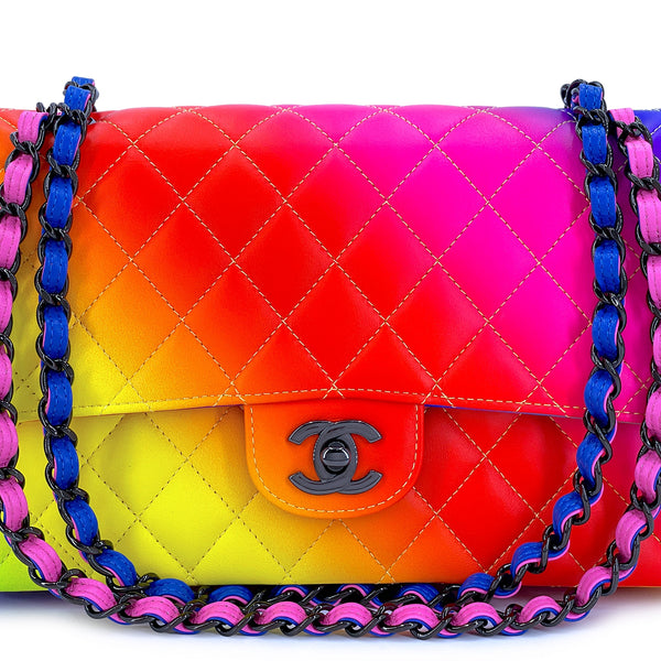 Chanel 23C Multicolor Rainbow Ombre Classic Flap Bag Black HW 8I9