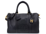 Chanel 1996 Vintage Black Caviar Duffle Duffel Bowler Bag Small 24k GHW OHL