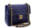 Chanel 1989 Vintage Navy Blue Square Mini Flap Bag 24k GHW Lambskin OW1