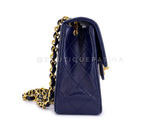 Chanel 1989 Vintage Navy Blue Square Mini Flap Bag 24k GHW Lambskin OW1