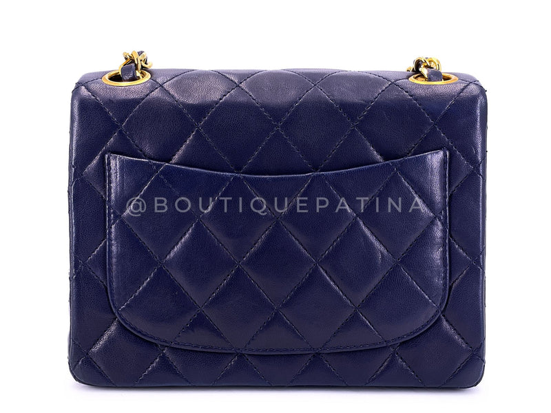 Chanel 1989 Vintage Navy Blue Square Mini Flap Bag 24k GHW Lambskin OW1