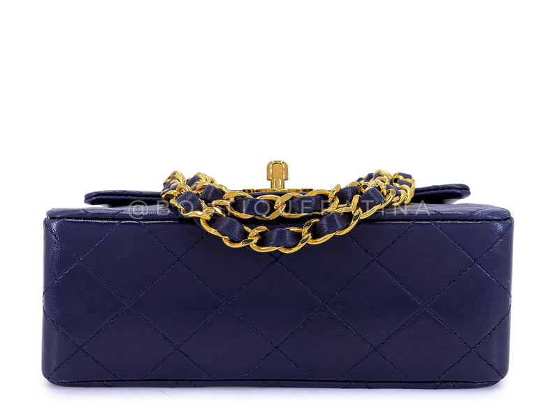 Chanel 1989 Vintage Navy Blue Square Mini Flap Bag 24k GHW Lambskin OW1