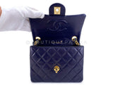 Chanel 1989 Vintage Navy Blue Square Mini Flap Bag 24k GHW Lambskin OW1