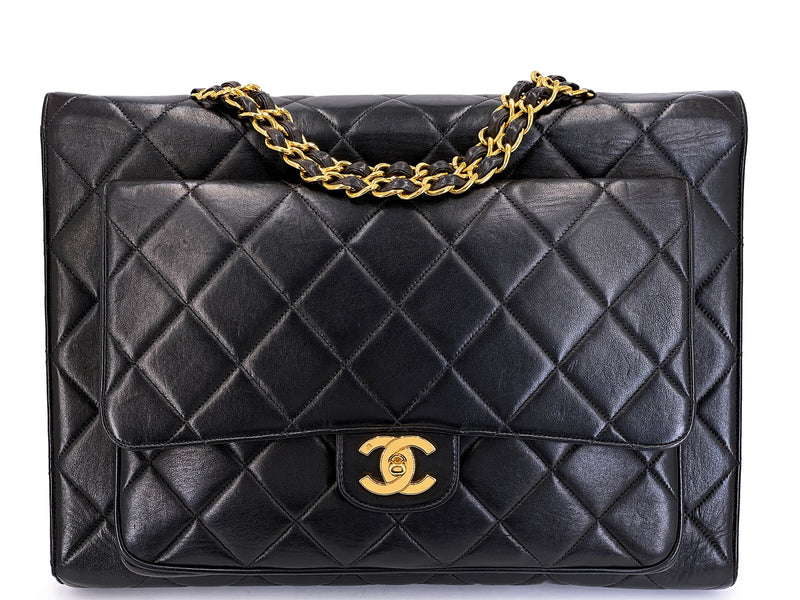 Chanel 1995 Vintage Hidden Flap Pocket Briefcase Chain Bag 24k GHW OKA