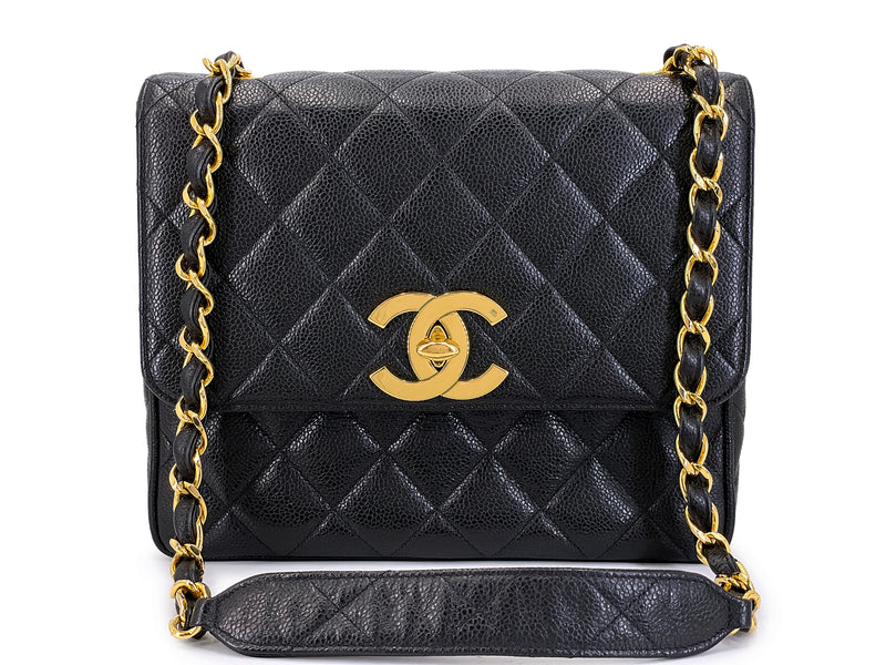 Chanel Vintage Caviar Tall Flap Bag Crossbody Black 1994 24k GHW Crossbody ZVK