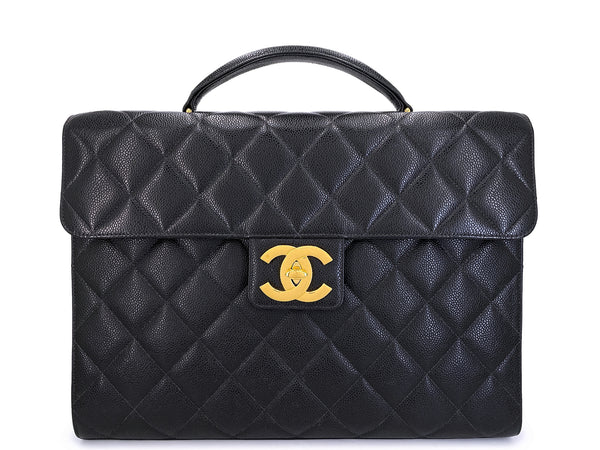 Chanel 1996 Vintage Black Caviar Briefcase Tote Bag 24k GHW YDR