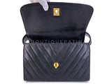 Chanel 1992 Black Vintage Chevron Caviar Encircled CC Flap Bag 24k GHW 2XV