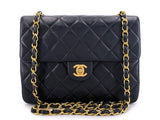 Chanel Vintage 1989 Black Mini Flap Bag Classic Lambskin 20cm 24k GHW FEL