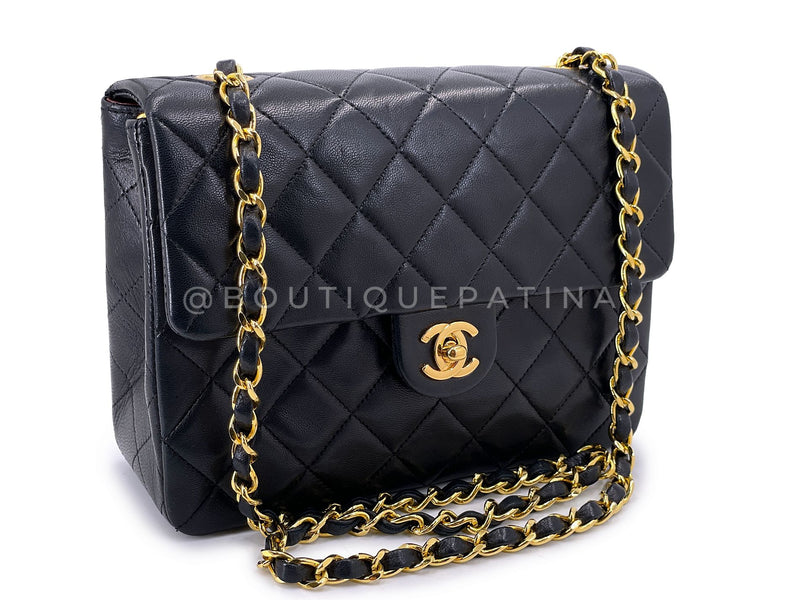 Chanel Vintage 1989 Black Mini Flap Bag Classic Lambskin 20cm 24k GHW FEL