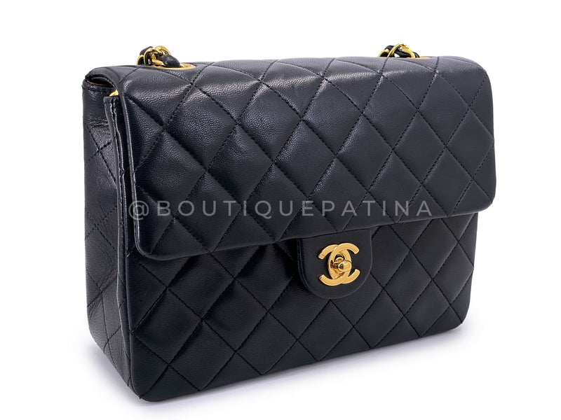 Chanel Vintage 1989 Black Mini Flap Bag Classic Lambskin 20cm 24k GHW FEL