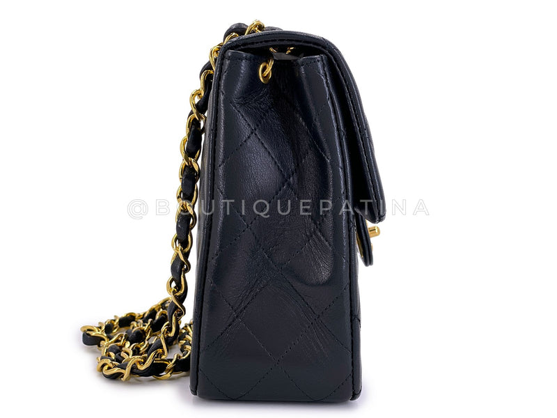 Chanel Vintage 1989 Black Mini Flap Bag Classic Lambskin 20cm 24k GHW FEL