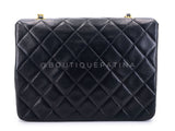 Chanel Vintage 1989 Black Mini Flap Bag Classic Lambskin 20cm 24k GHW FEL