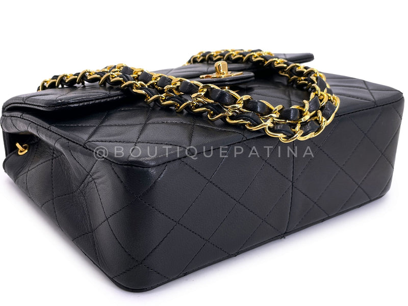 Chanel Vintage 1989 Black Mini Flap Bag Classic Lambskin 20cm 24k GHW FEL