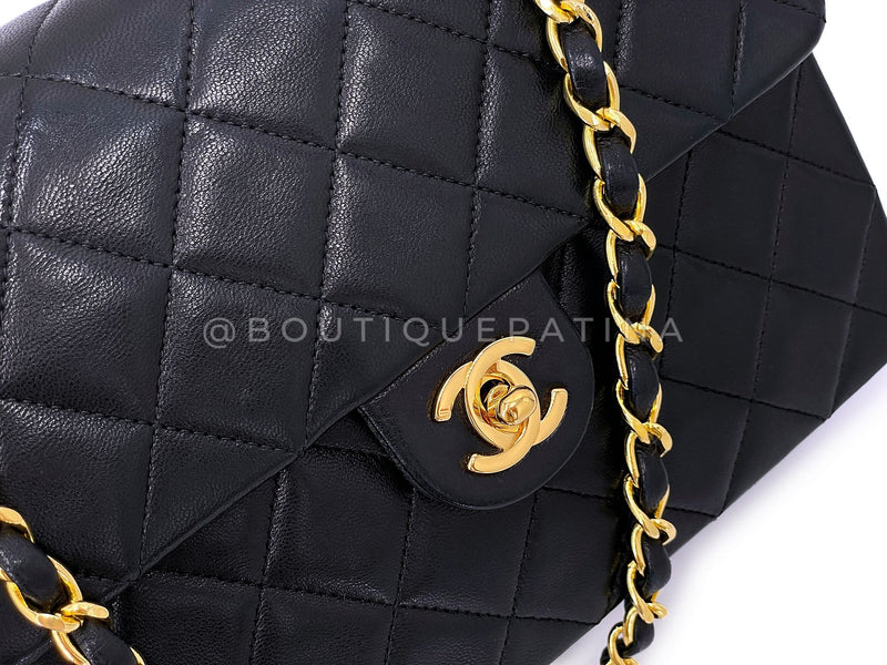 Chanel Vintage 1989 Black Mini Flap Bag Classic Lambskin 20cm 24k GHW FEL