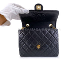 Chanel Vintage 1989 Black Mini Flap Bag Classic Lambskin 20cm 24k GHW FEL