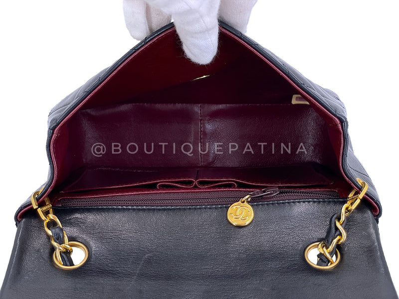 Chanel Vintage 1989 Black Mini Flap Bag Classic Lambskin 20cm 24k GHW FEL