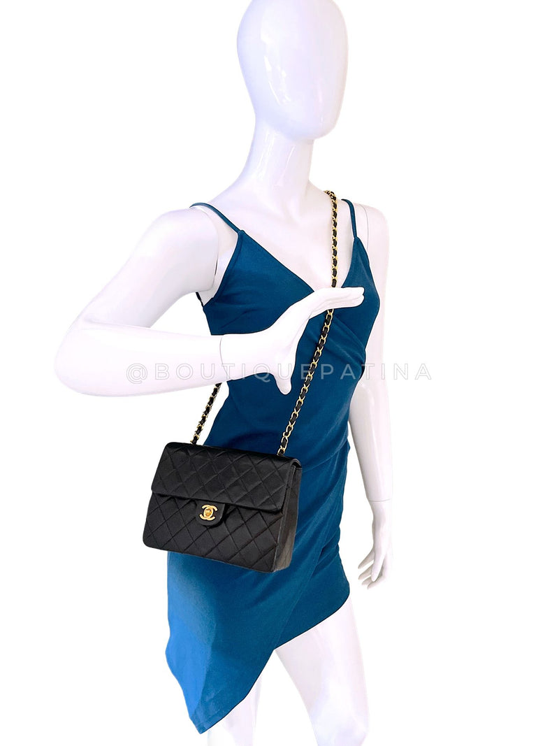 Chanel Vintage 1989 Black Mini Flap Bag Classic Lambskin 20cm 24k GHW FEL