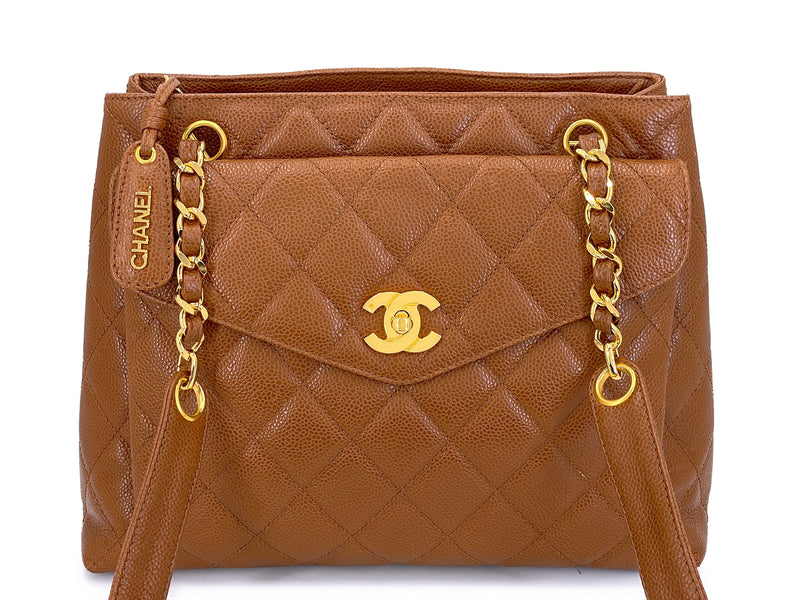 Chanel Vintage Camel Brown Caviar Medium Flap Shopper Tote Bag 24k GHW XD7