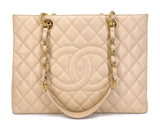 Chanel Beige Caviar Grand Shopper Tote GST Bag GHW SJU