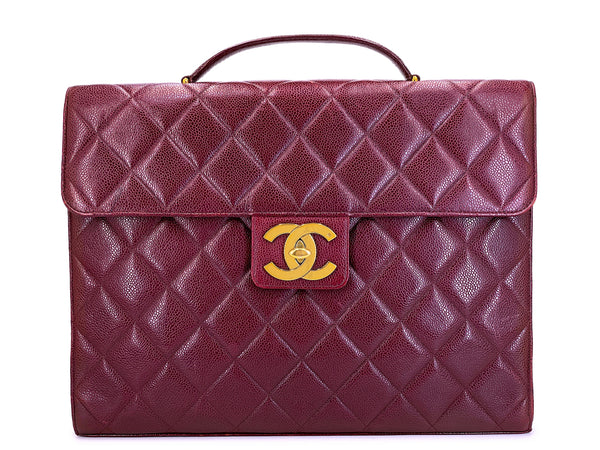 Chanel Vintage 1994 Wine Burgundy Caviar Briefcase Tote Bag 24k
