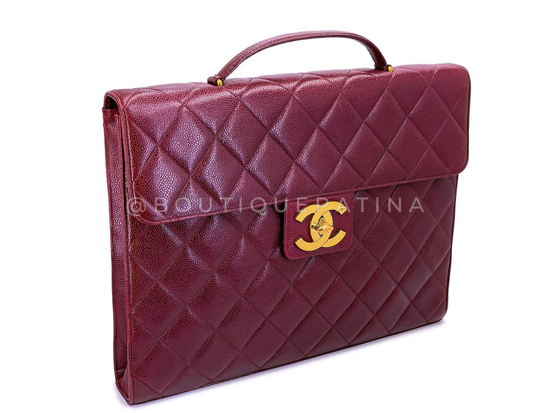 Chanel Vintage 1994 Wine Burgundy Caviar Briefcase Tote Bag 24k GHW CRG