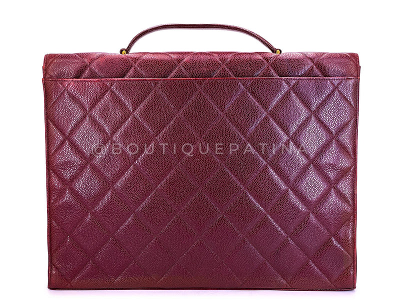 Chanel Vintage 1994 Wine Burgundy Caviar Briefcase Tote Bag 24k GHW CRG