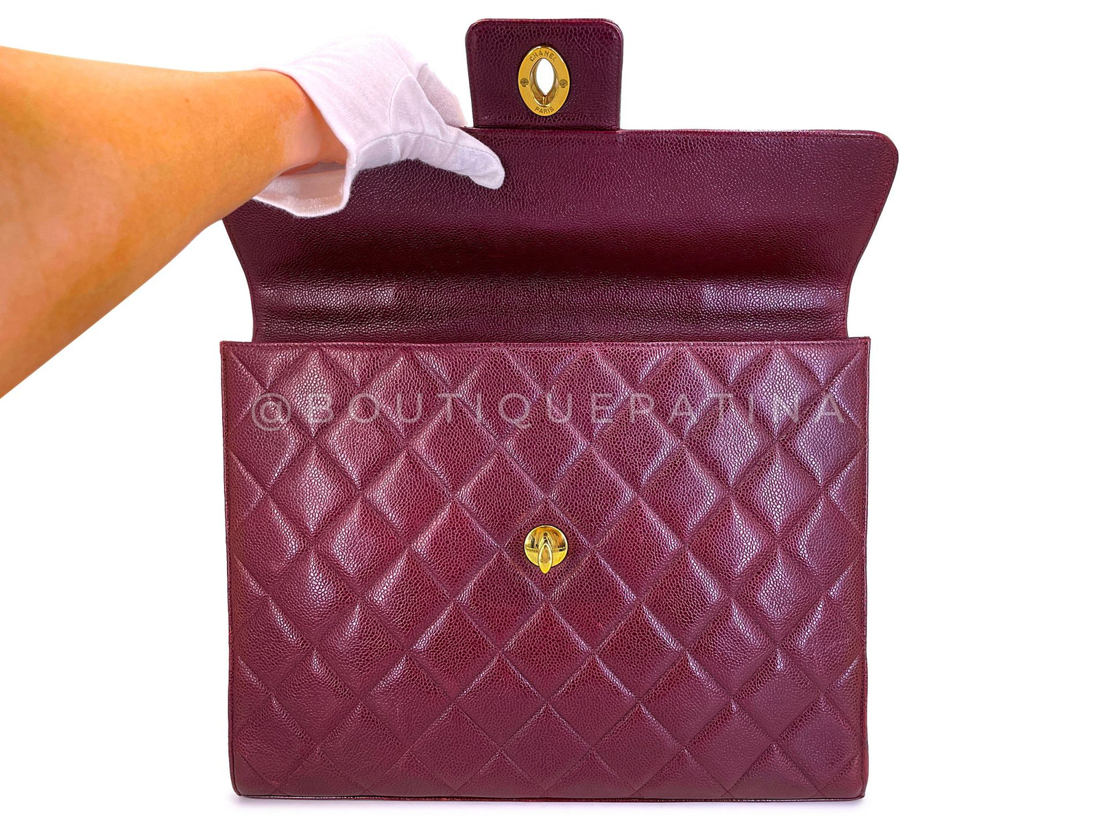 CHANEL ケース ワインレッド Chanel Vintage 1994 Wine Burgundy Caviar Briefcase Tote Bag 24k