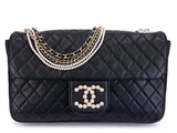 Chanel 2013 Black Westminster Pearl and Chain Flap Bag TL6
