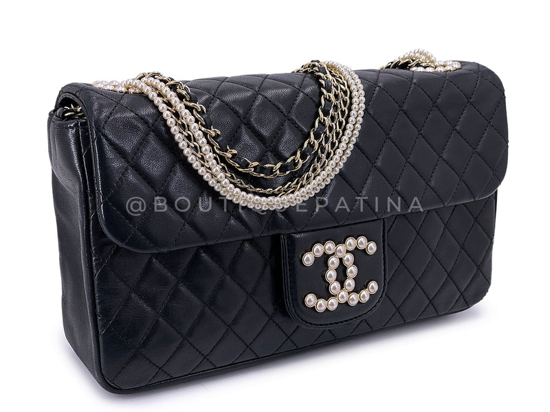 Chanel 2013 Black Westminster Pearl and Chain Flap Bag TL6