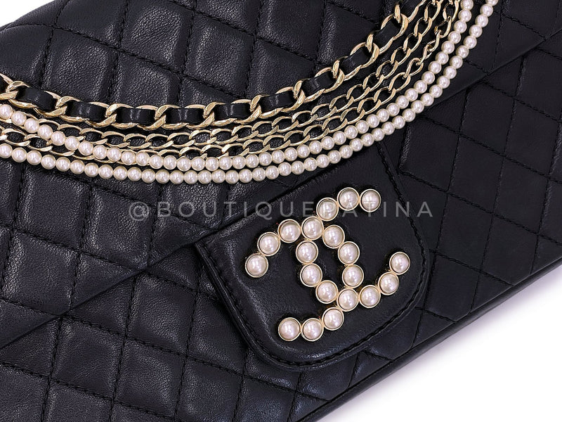 Chanel 2013 Black Westminster Pearl and Chain Flap Bag TL6