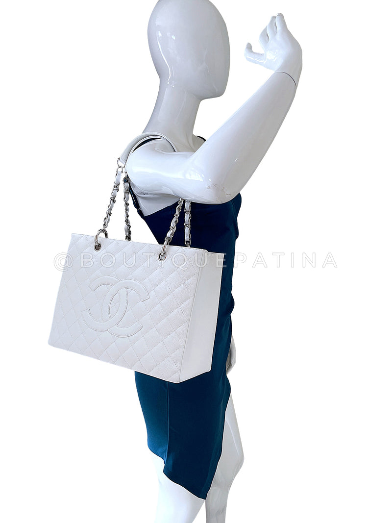 Pristine Chanel Vintage White Caviar Grand Shopper Tote GST Bag SHW Y1H