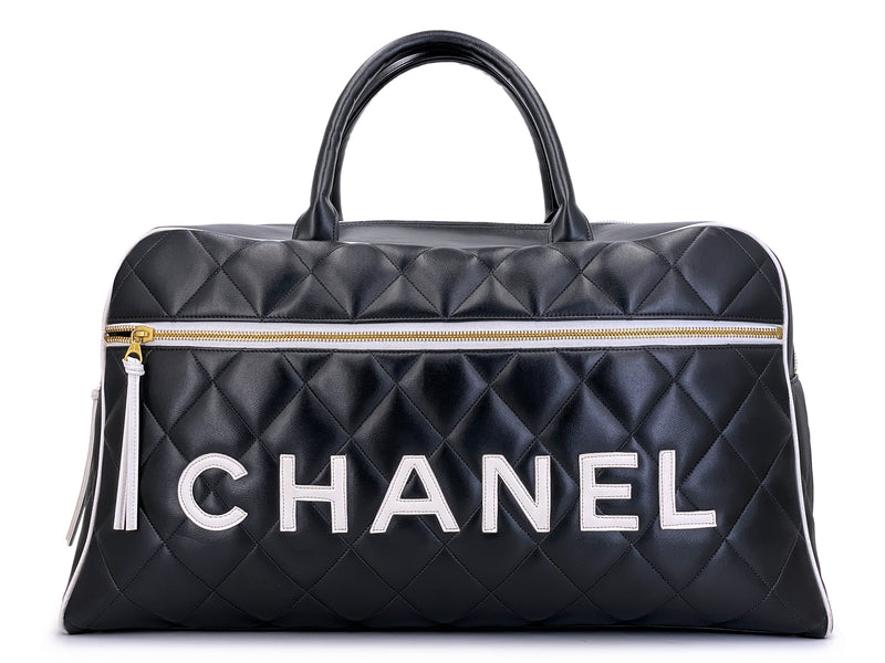 Chanel 1995 Vintage Black Letter Large Bowler Duffle Bag U3N