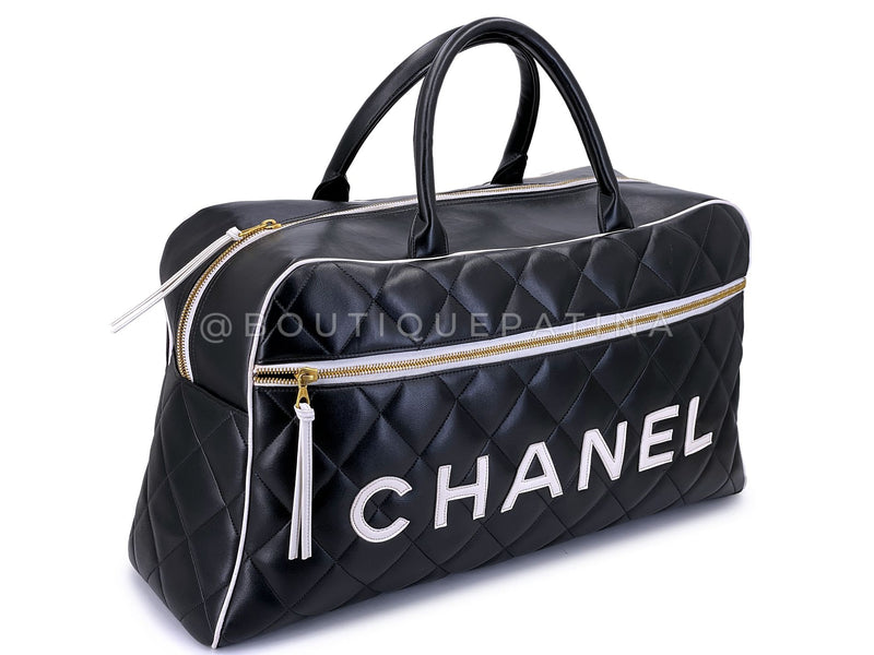 Chanel 1995 Vintage Black Letter Large Bowler Duffle Bag U3N