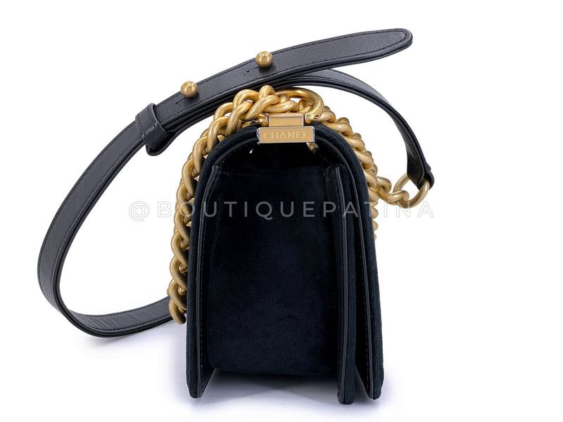 Chanel Small Boy Flap Bag Black Velvet Emerald-Cut Crystal Clasp GHW UGC