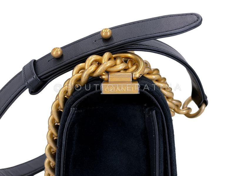 Chanel Small Boy Flap Bag Black Velvet Emerald-Cut Crystal Clasp GHW UGC
