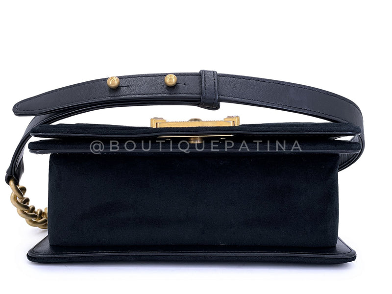 Chanel Small Boy Flap Bag Black Velvet Emerald-Cut Crystal Clasp GHW UGC