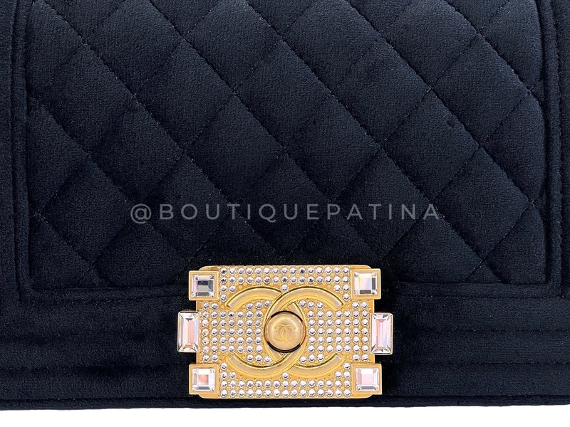 Chanel Small Boy Flap Bag Black Velvet Emerald-Cut Crystal Clasp GHW UGC
