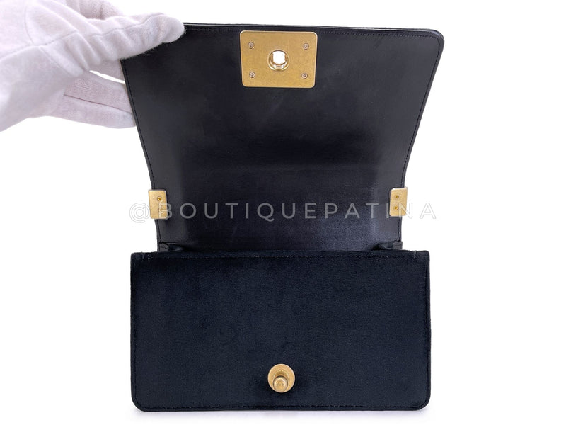 Chanel Small Boy Flap Bag Black Velvet Emerald-Cut Crystal Clasp GHW UGC