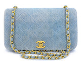 Chanel 1989 Vintage Light Denim Full Flap Bag 24k GHW 5CT