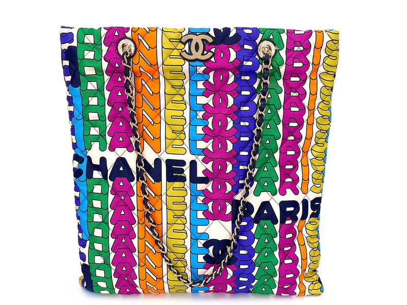Chanel 21K Rainbow Letter Print NS Quilted Tote Bag GHW SYE