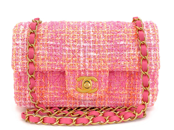 Chanel 24C Sherbert Pink Orange Tweed Mini Flap Bag GHW C0V