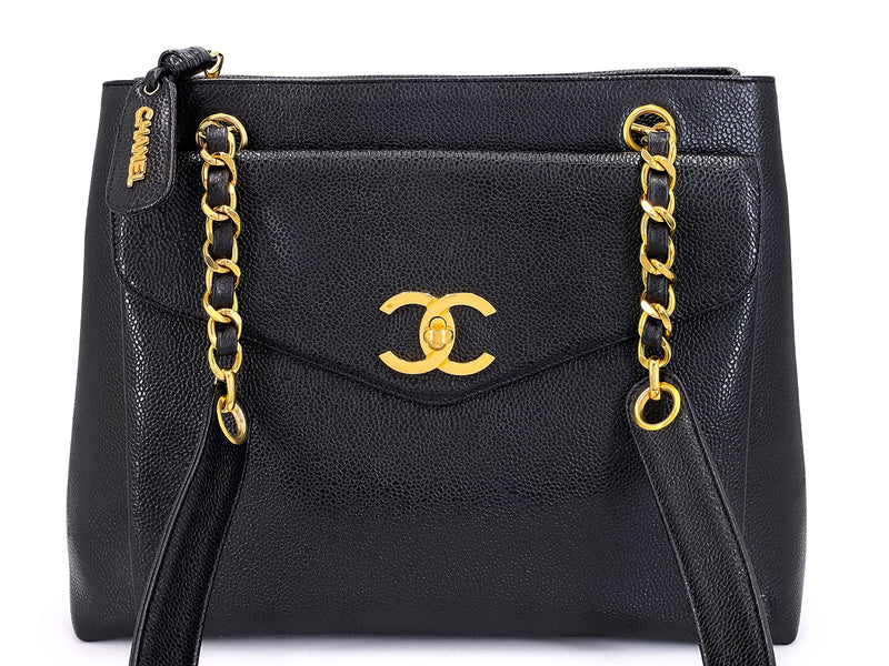 Pristine Chanel Vintage Black Caviar Medium Shopper Tote Bag 24k GHW JRY