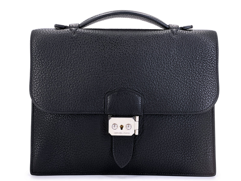 Hermès Black Fjord Sac a Depeche Mini Briefcase Bag 27 PHW E83