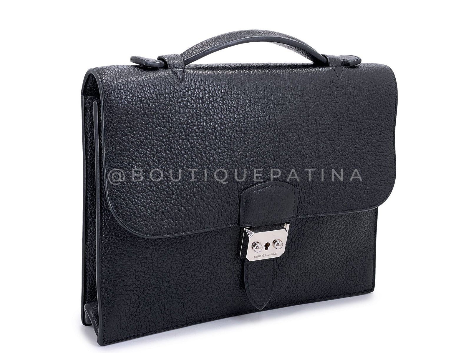 Hermès Black Fjord Sac a Depeche Mini Briefcase Bag 27 PHW E83