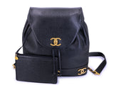 Rare Pristine Chanel 1994 Vintage Black Caviar Triple CC Large Backpack Bag 24k GHW V27