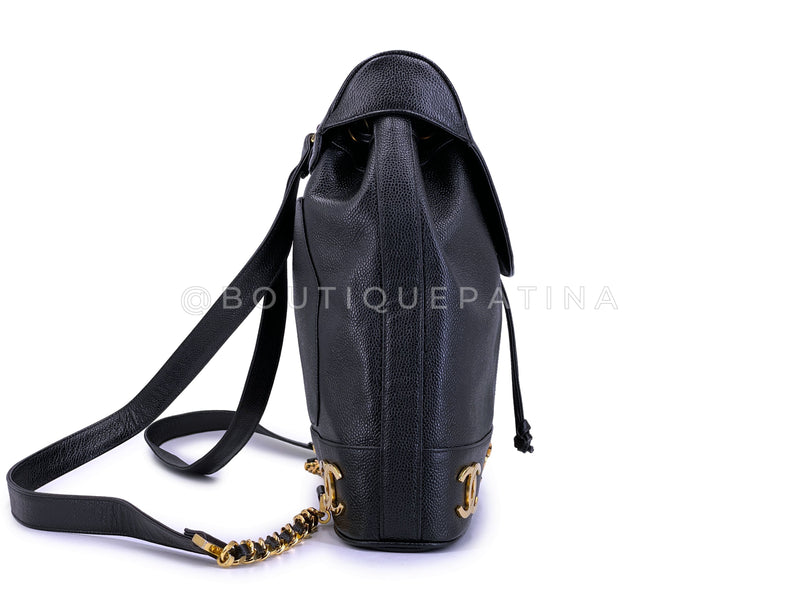Rare Pristine Chanel 1994 Vintage Black Caviar Triple CC Large Backpack Bag 24k GHW V27